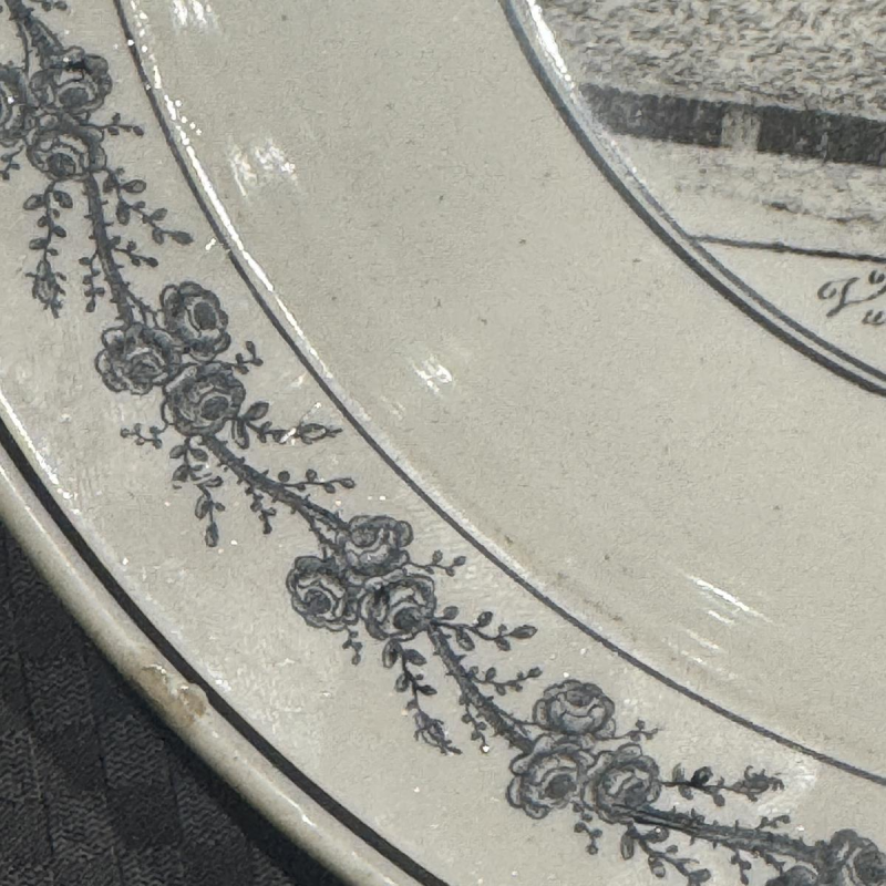 Bernard LAMMENS, assiette faïence ANDENNE «Vue du Prieuré D’ognies à la Sambre»