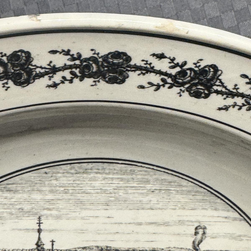 Bernard LAMMENS, assiette faïence ANDENNE «Vue du Prieuré D’ognies à la Sambre»