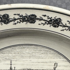 Bernard LAMMENS, ANDENNE earthenware plate "View of the Priory of Ognies on the Sambre"