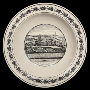 Bernard LAMMENS, assiette faïence ANDENNE «Vue du Prieuré D’ognies à la Sambre»