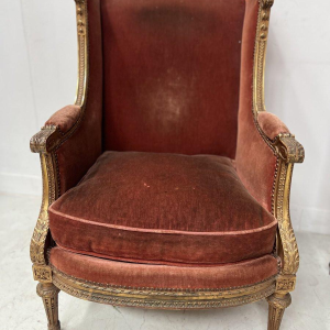 Pair of wingback armchairs, Louis XVI style, giltwood, early 20th century