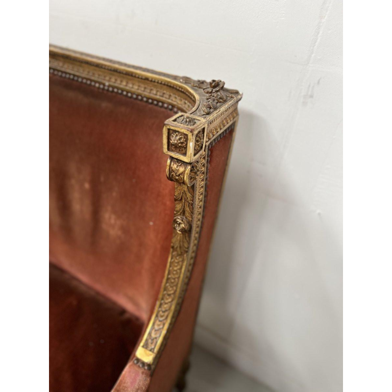 Pair of wingback armchairs, Louis XVI style, giltwood, early 20th century