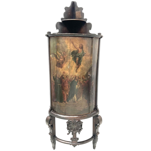 Napoleon III half-moon corner cabinet, painted decoration of a biblical scene, 19th century