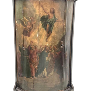 Meuble d’angle demi-lune Napoléon III, décor peint d’une scène biblique, XIXᵉ siècle