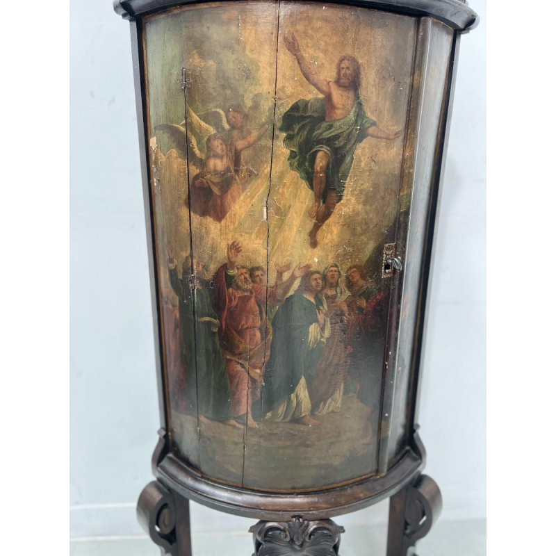 Meuble d’angle demi-lune Napoléon III, décor peint d’une scène biblique, XIXᵉ siècle