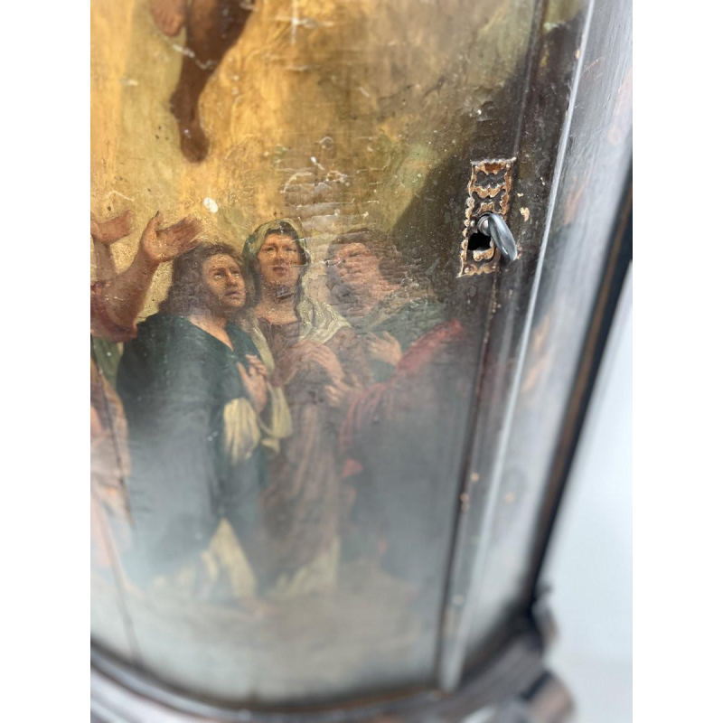 Meuble d’angle demi-lune Napoléon III, décor peint d’une scène biblique, XIXᵉ siècle