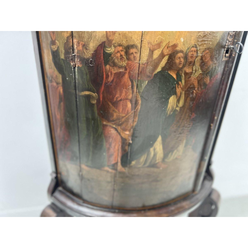 Napoleon III half-moon corner cabinet, painted decoration of a biblical scene, 19th century