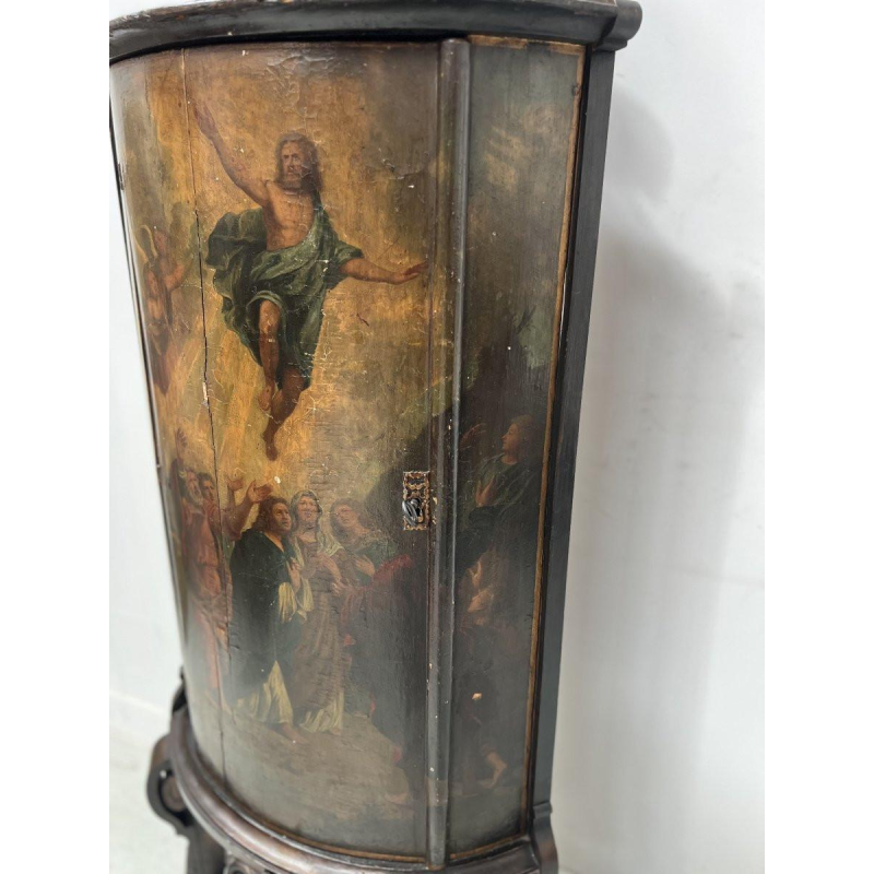 Napoleon III half-moon corner cabinet, painted decoration of a biblical scene, 19th century
