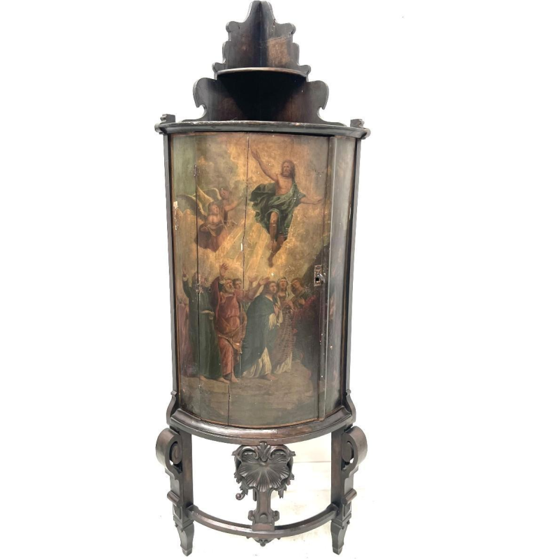 Napoleon III half-moon corner cabinet, painted decoration of a biblical scene, 19th century