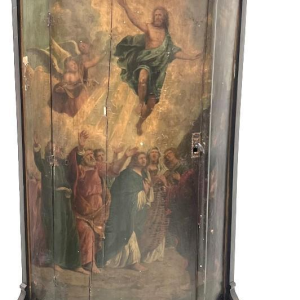 Napoleon III half-moon corner cabinet, painted decoration of a biblical scene, 19th century