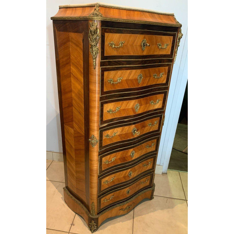 Napoleon III lady's writing desk, rosewood and palisander, marble top, 20th century