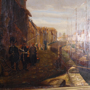 E. Bozière "Port animé" huile sur toile signée et datée de 1850