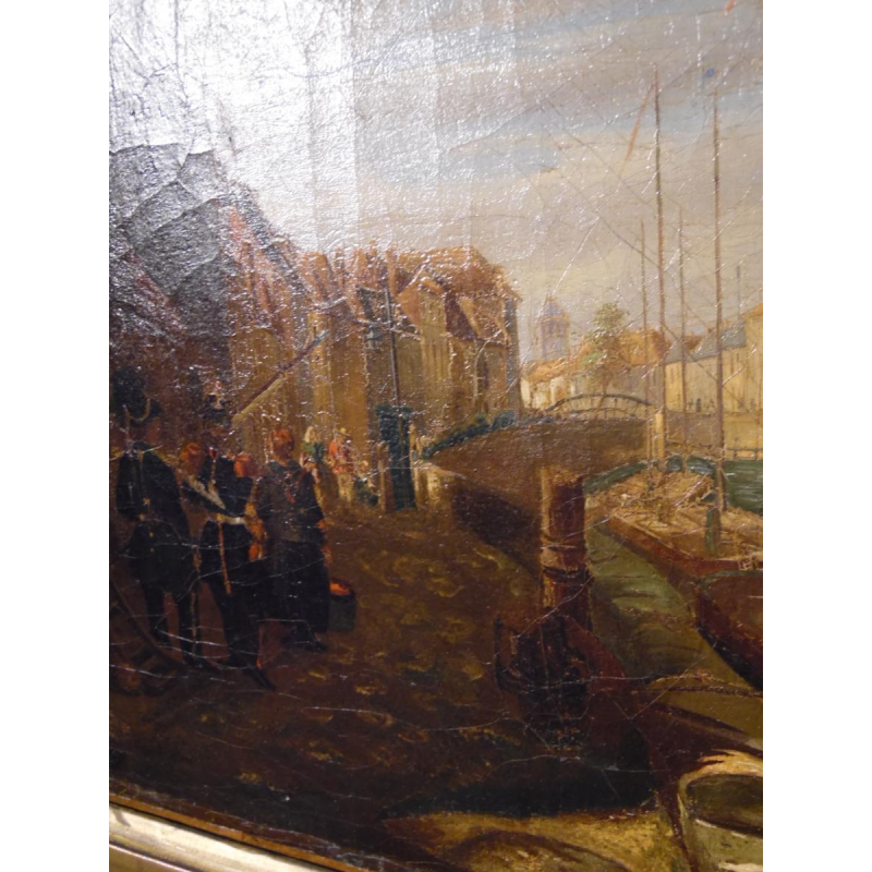 E. Bozière "Port animé" huile sur toile signée et datée de 1850