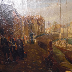 E. Bozière "Levendige haven", olieverf op doek, gesigneerd en gedateerd 1850.