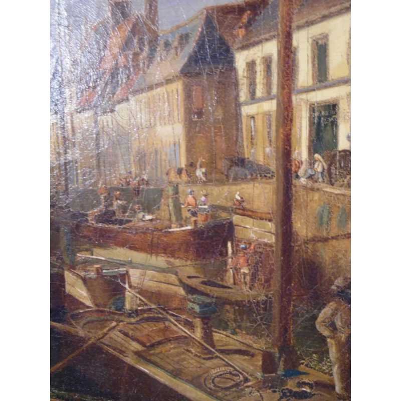 E. Bozière "Port animé" huile sur toile signée et datée de 1850