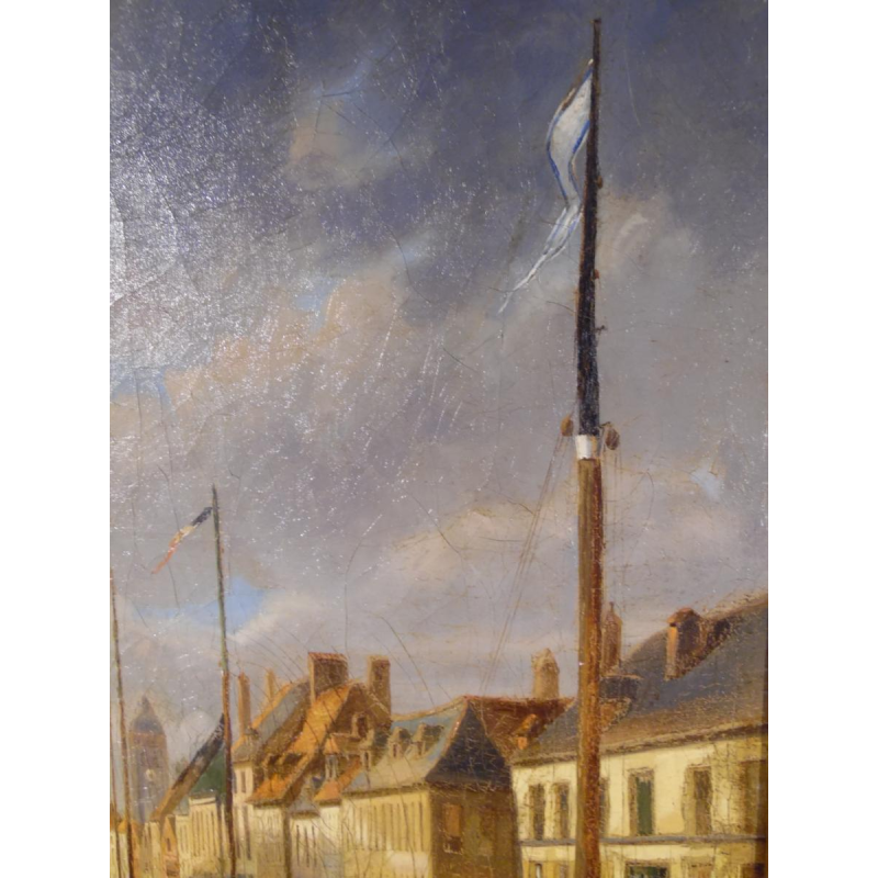 E. Bozière "Lively Port" oil on canvas, signed and dated 1850