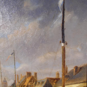 E. Bozière "Levendige haven", olieverf op doek, gesigneerd en gedateerd 1850.