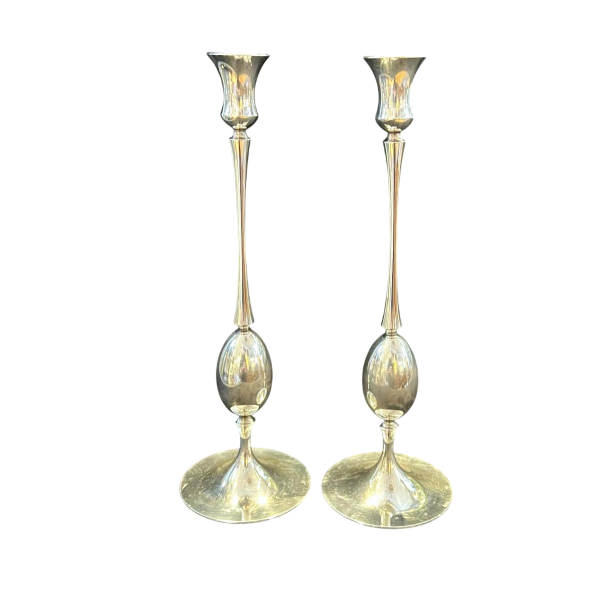 Ted Muehling for ER Butler & Co., pair of silver-plated metal candlesticks