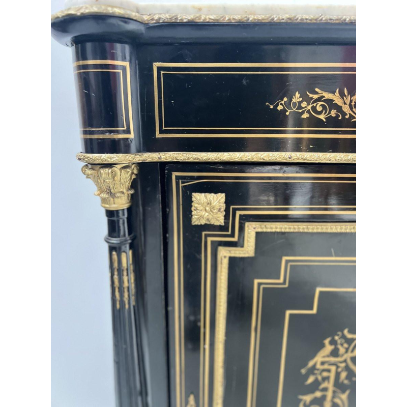 Meuble Napoléon III à une porte, en bois noirci et marqueterie de laiton, XIXᵉ siècle