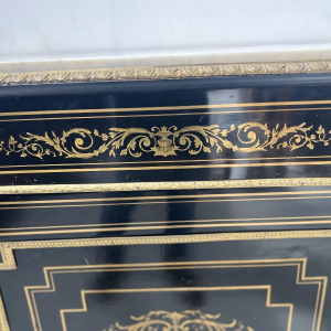 Napoleon III style cabinet with one door, in ebonized wood and brass marquetry, 19th century