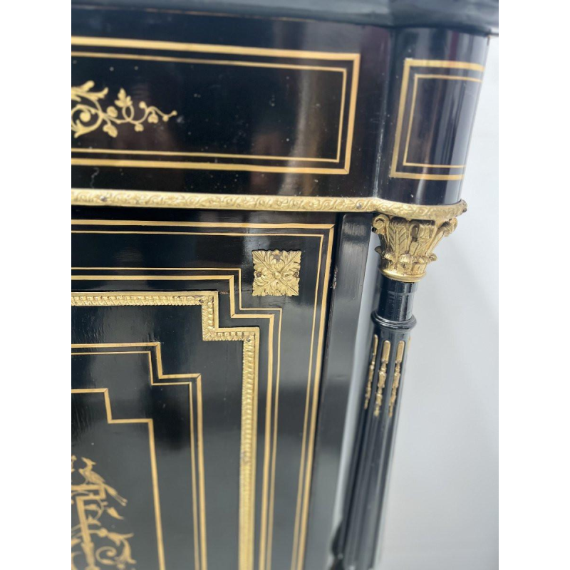 Napoleon III style cabinet with one door, in ebonized wood and brass marquetry, 19th century
