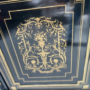 Napoleon III style cabinet with one door, in ebonized wood and brass marquetry, 19th century