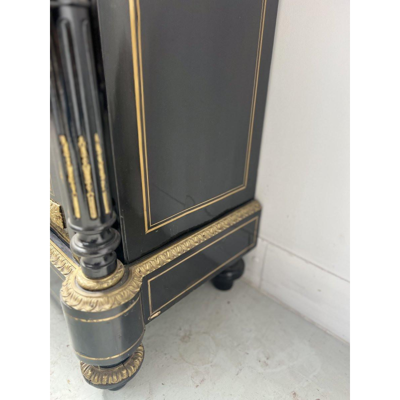 Napoleon III style cabinet with one door, in ebonized wood and brass marquetry, 19th century