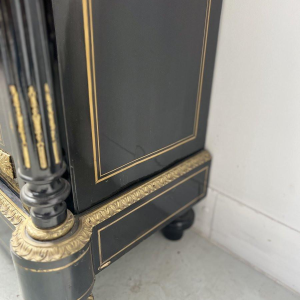 Napoleon III style cabinet with one door, in ebonized wood and brass marquetry, 19th century