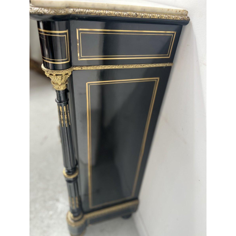 Napoleon III style cabinet with one door, in ebonized wood and brass marquetry, 19th century