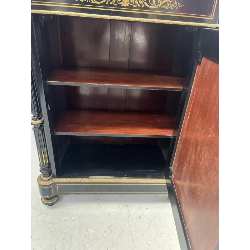 Napoleon III style cabinet with one door, in ebonized wood and brass marquetry, 19th century