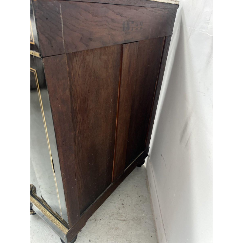 Napoleon III style cabinet with one door, in ebonized wood and brass marquetry, 19th century
