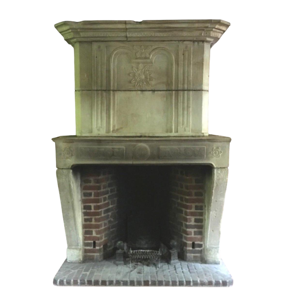 Antieke open haard met schoorsteenmantel, Bourgondische steen, eind 17e – begin 18e eeuw
