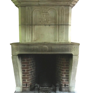 Antique fireplace with overmantel, Burgundy stone, late 17th – early 18th century