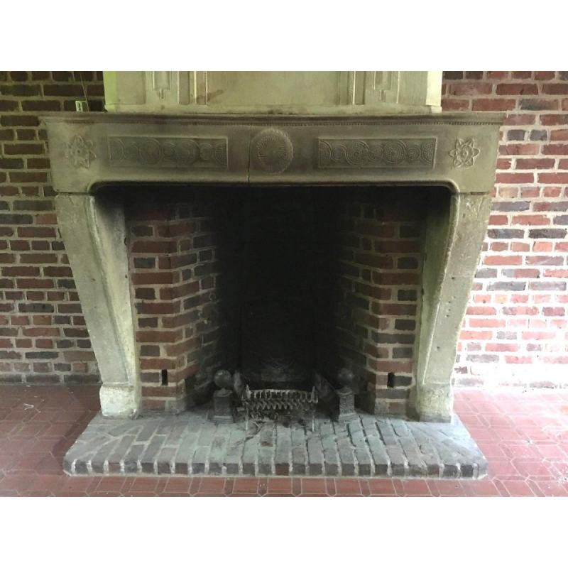 Antique fireplace with overmantel, Burgundy stone, late 17th – early 18th century