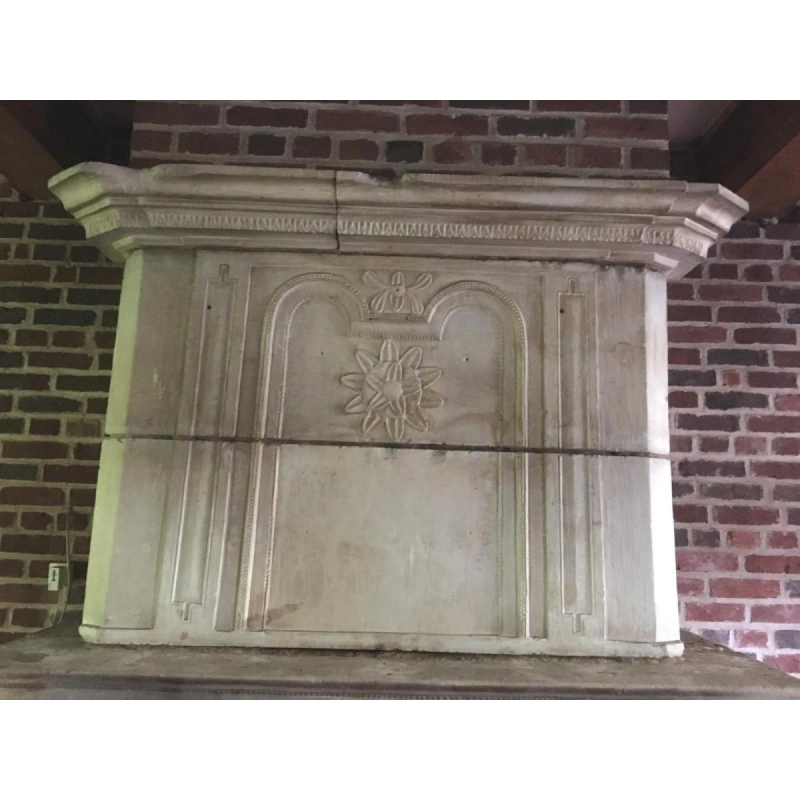 Antique fireplace with overmantel, Burgundy stone, late 17th – early 18th century