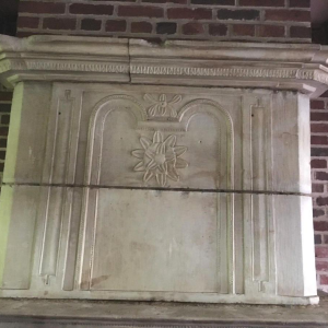 Antique fireplace with overmantel, Burgundy stone, late 17th – early 18th century