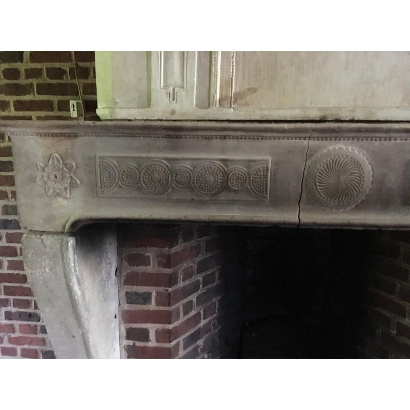 Antique fireplace with overmantel, Burgundy stone, late 17th – early 18th century