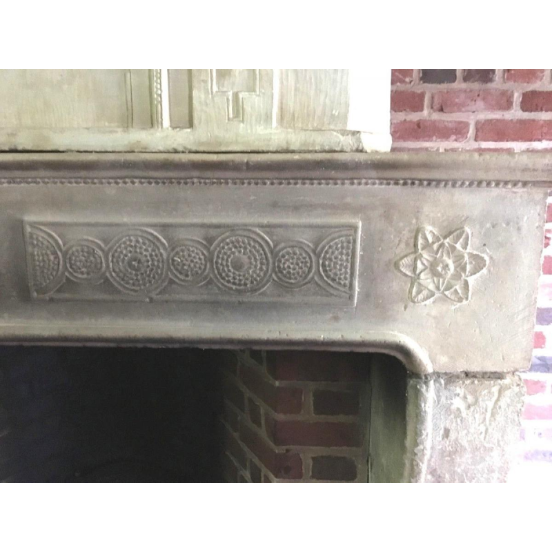 Antique fireplace with overmantel, Burgundy stone, late 17th – early 18th century