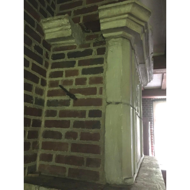 Antique fireplace with overmantel, Burgundy stone, late 17th – early 18th century