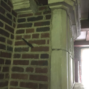 Antique fireplace with overmantel, Burgundy stone, late 17th – early 18th century