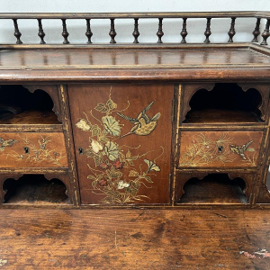 Wooden tiered desk, decorated in a Japanese style with birds and flowers, late 19th century