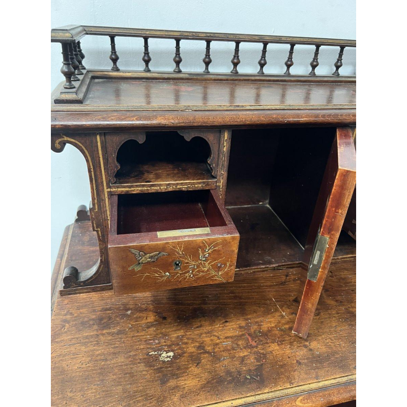 Wooden tiered desk, decorated in a Japanese style with birds and flowers, late 19th century