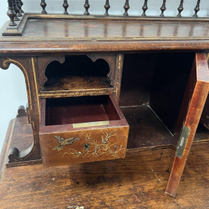 Wooden tiered desk, decorated in a Japanese style with birds and flowers, late 19th century