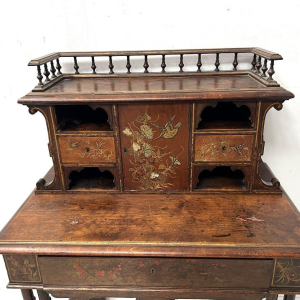 Wooden tiered desk, decorated in a Japanese style with birds and flowers, late 19th century