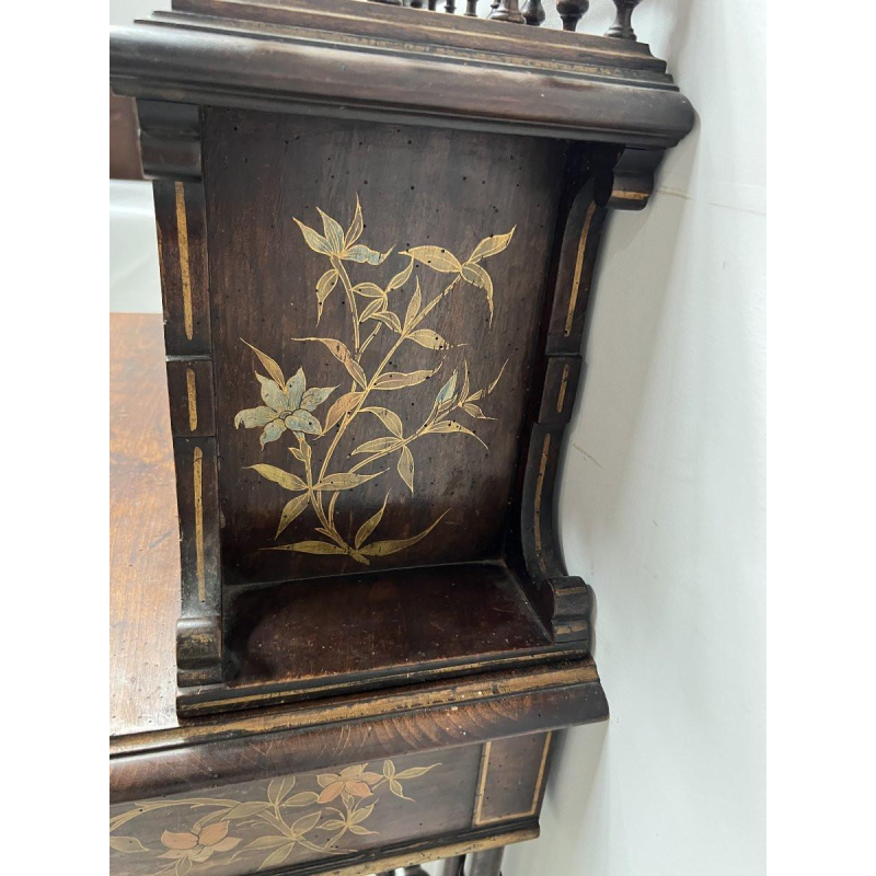 Wooden tiered desk, decorated in a Japanese style with birds and flowers, late 19th century