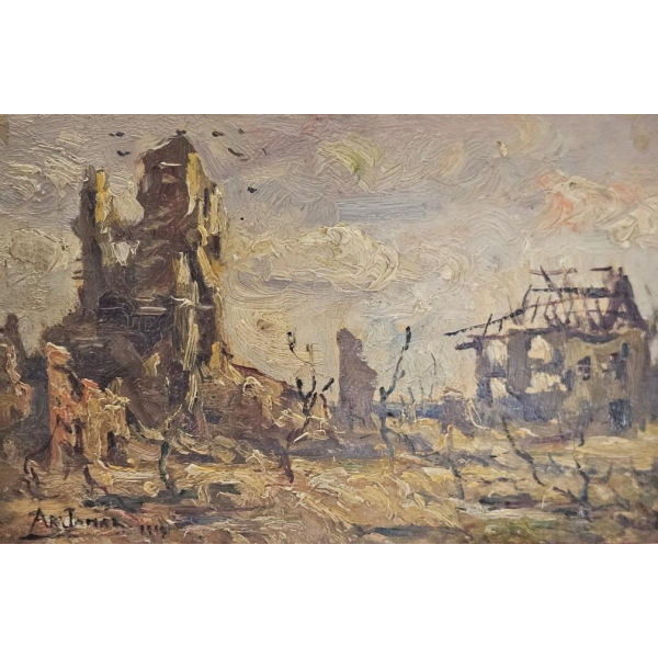 Armand Jamar [Eglise d’Essen] – paysage d’après-guerre, 1919 (triptyque)