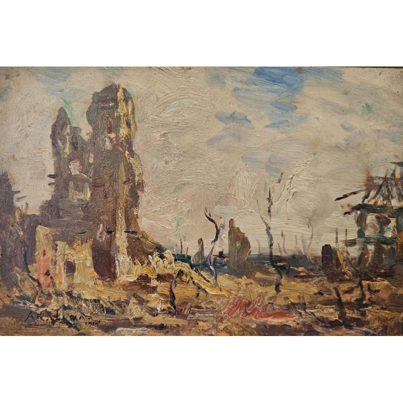 Armand Jamar [Eglise d’Essen] – paysage d’après-guerre, 1919 (triptyque)