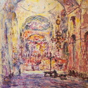 Armand Jamar, Intérieur d’église, huile sur toile, 1922