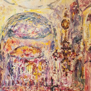 Armand Jamar, Intérieur d’église, huile sur toile, 1922