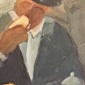 Milo Dardenne “Ontbijt”, olieverfschilderij op canvas, expressionistisch